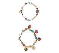 Baluue 2 Piezas Pulseras Étnicas Vintage de Cuentas Naturales para Mujer de Hechas Mano Pulseras Coloridas y Ligeras con Diseño Bohemio para Fiestas y Eventos Culturales