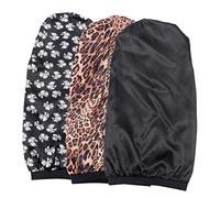 Baluue 3piezas Gorro De Dormir De Satén Elástico Amplio Borde Lazo Leopardo Para Cabello Trenzas y Extensiones