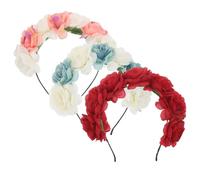 Baluue 3piezas Tocado de Novia Flores Estilo Occidental Accesorios Cabello Romántico Diadema para Bodas Fiestas y Fotos Tres Mix de Colores Color Aleatorio