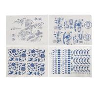 Baluue 4 hojas Papeles de Transferencia para Cerámica Calcomanías bajo Esmalte para Barro y Macetas Decoración Tradicional Azul Alta Temperatura Uso Cerámica y Arcilla