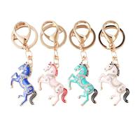 Baluue 4 Piezas Llavero de Caballo de Aleación Incrustaciones de Rhinestones para Bolso, Diseño Único del Zodiaco Chino, Resistente Acabado Colorido para Año Chino