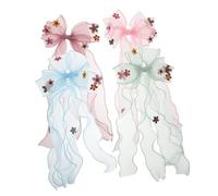Baluue 4piezas Pinza Pelo Estilo Princesa Lazos de Tul para Niñas Horquillas de Princesa Pasadores de Lazo Cabello para Fiestas de Niñas con Colores Azul Verde