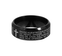 Baluue Anillo Bíblico de Cruz de Acero Inoxidable para Hombre, Talla 9, Color Negro, Anillo de Oración Grabado, Joyería Religiosa Masculina Adecuado para Uso Diario y Regalos