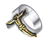 Baluue Anillo de Aleación Dorado Cruz de Jesús, Fácil de Poner y Quitar, Diseño Creativo y Estilizado, Obsequio Adecuado para Festival Masculino y Femenino