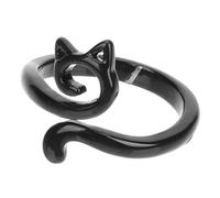 Baluue Anillo De Gato Pequeño Geométrico Abierto Ajustable De Aleación Negra Para Mujeres Joyería Diaria Festival Tamaño Único