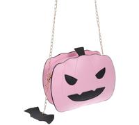 Baluue Bolso Bandolera de Halloween en Forma de Calabaza para Mujer Bolso de Hombro Pequeño de PU Rosa Cierre de Cremallera y Colgante de Murciélago para Exteriores y Almacenamiento