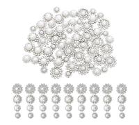 Baluue Botones de Pedrería Perlada Mixtos 100 Pcs Botones para Coser Blazers Vestidos y Bufandas Accesorios de Boda Diseño de Flor Doble y Perlas Color y Ideales para Manualidades y