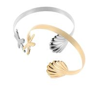 Baluue Brazalete Tropical para Mujer Diseño de Estrella de Mar y Concha, Pulsera Abierta de Hierro Ligera y Ajustable, Pack de 2 para Fiestas Playa y Viajes