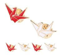 Baluue Broche de Grulla de Origami en Aleación 6 Piezas (3 Rojo y 3 Color Claro) Pasadores Decorativos para Ropa, Bufandas y Mochilas Accesorios Versátiles para Mujer Joyas Estéticas