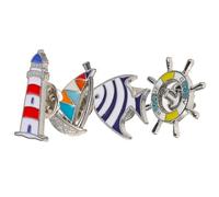 Baluue Broche Metálico de Aleación Diseño de Torre de Luz, Rueda de Navegación y Pez Dorado, 4 Piezas, Decorativo y Fácil de Combinar para Ropa y Bolsas Varios estilos