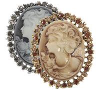 Baluue Broches Vintage de Pedrería para Mujer 2 Piezas Tonos Antiguo Oro y Plata Accesorios Elegantes para Ropa Mochilas y Suéteres Estilo Retro Diseño de Rostro Femenino