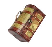 Baluue Cofre Tesoro Vintage de Madera Pequeña con Diseño Retro Caja Decorativa para Almacenamiento de Joyas y Objetos Patrón Mapa Color para Decoración Hogar y Regalo Color