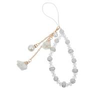 Baluue Colgante Decorativo de Flor en Cristal Blanco para Teléfono | Correa Corta de Muñeca, Cuentas de Cristal, para Accesorios Electrónicos y Reproductor de Música, Obsequio DIY