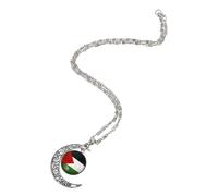 Baluue Collar Con Colgante De Bandera Palestina y Luna Creciente, Estilo Calado, Aleación Metálica, Para Hombre y Mujer, Uso Diario y Ocasiones Obsequios, Tamaño Compacto
