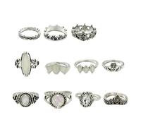 Baluue Conjunto de 12 Anillos de Aleación para Mujer Estilo Bohemio Vintage | Diseños Étnicos Combinables, Color Plata, Colocación Sencilla y Sujeción Segura, Ideales para Uso Diario o Banquetes