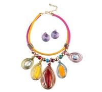 Baluue Conjunto de Joyas para Mujer con Collar de Resina y Pendientes Colgantes Hechos Mano Diseño de Flecos Coloridos Regalo para San Valentín y Ocasiones Especiales