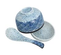 Baluue Cuenco Japonés Decorativo para Sopa con Tapa y Cuchara Bol Versátil para Arroz Ramen y Aperitivos Diseño Cerámico con Acabado Ondulado para Uso Doméstico