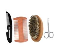 Baluue Cuidado Barba y Bigote con Cepillo Cerdas Jabalí y Peine Madera Doble Cara Tijeras Compacto para Viaje y Uso Diario Hombre