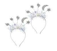 Baluue Diadema Navideña de Estrella y Luna Plateada Decoración Navideña para Fiesta Tocado de Estrella y Luna para Año