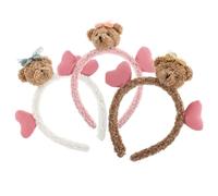 Baluue Diadema para Niña 3 Piezas Orejas de Oso en Forma de Corazón Color Khaki y Rosa Banda para Lavar Cara de Felpa Accesorio para Fiestas y Cuidado del Cabello