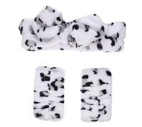 Baluue Diadema Pulsera para Maquillaje 3 Piezas Diseño Leopardo Mediana Franela Blanca Banda Cabello Mujer Niña Limpieza Facial Cómoda Elástica Antideslizante