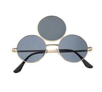 Baluue Gafas de Sol Retro de Metal Negro para Hombre Diseño Redondo con Triple Círculo, Accesorio Divertido y Versátil para Fiestas Temáticas y Eventos Obsequios