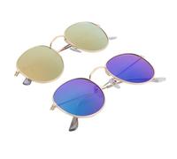 Baluue Gafas De Sol Retro Redondas, Película De Colores, Marco Metálico Dorado, Unisex, Para Playa y Actividades Al Aire Libre, Paquete De 2 Unidades (dorado Brillante Rosa Dorado Lente Verde Espejo