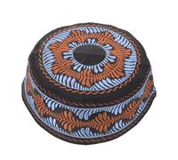Baluue Gorro Musulmán Bordado para Negro con Flores Azules, Transpirable y Cómodo, Sombrero de Oración Islámico Tradicional para Culto y Festividades, Talla 54