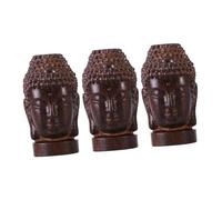 Baluue Juego de 3 Figuras Religiosas de Madera Cabeza de Buda Sakyamuni Tallada a Mano Adorno Decorativo Artesanal para Hogar Oficina y Espacio de Relajación