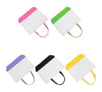 Baluue Juego de 5 Bolsas de Lona para Compras Reutilizables con Asa, Bolsas Grandes de Tela de Lona Combinada en Colores Rosa, Verde, Púrpura, Amarillo y Negro, Ligeras y Plegables