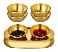 Baluue Juego de 6 Cuencos Redondos Pequeños de Acero Inoxidable para Salsas y Condimentos con 2 Bandejas Ovaladas Grandes para Servir y Almacenar Aperitivos Adecuado para Sushi y