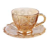 Baluue Juego de Tazas de Café y Platillos de Cristal Vintage Estilo Europeo Color Ámbar para Espresso y Té Set de 2 Piezas Adecuado para Uso Casa y Tardes de Café