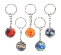 Baluue Llavero de Bola de Cristal Noctilucente 5 Piezas Diseños de Cuerpos del Sistema Solar (satélite, Marte, Sol, Tierra, Satélite Roja) para Adorno Colgante de Llaves y Mochilas