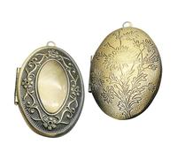 Baluue Medallón Ovalado de Fotos para Collar 2 Piezas Colgante de Metal Diseño Europeo Tallado Acabado Bronce Antiguo Decoración Fotográfica Personalizada para Obsequio y Ocasión