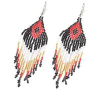 Baluue Pendientes Colgantes Bohemios Cuentas y Flecos Para Mujer, Estilo Étnico Colorido, Materiales Artesanales, Uso Festivales y Playa, Diseño Largo Borlas Número 2