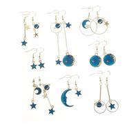 Baluue Pendientes de Planeta Colgantes Mujer 8 Pares Asimétricos de Luna y Aleación de Zinc Diseño Único Accesorios para Festivales y Obsequios