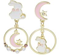 Baluue Pendientes Gota Creativos Para Mujer Con Conejo Luna y Estrella Alegres y Ligeros Joyería De Oreja Para Adolescentes y Moda Diaria