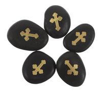 Baluue Piedras de Oración Grabadas Naturales 5 Piezas Tamaño 4-6 Cm Cruces Talladas Variadas Negras, Piedras de Bolsillo Cristianas para Bautizos, Oraciones y Decoración Espiritual