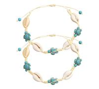 Baluue Pulsera de Conchas de Playa Forma de Tortuga en Estilo Bohemio, Versátil para Usar como Pulsera o Tobillera, Adecuado para Vacaciones de Verano Playa, Pack de 2 Piezas