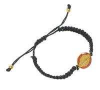 Baluue Pulsera Trenzada Ajustable con Medalla de San Benito Negra Brazalete Religioso Artesanal para Hombres Pulsera Unisex Diseño Resistente y Elegante