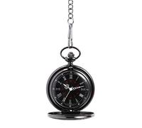 Baluue Reloj de Bolsillo Números Romanos Clásico Retro Doble Pantalla Esfera Negra Redonda y Cadena Delgada de Metal Estilo Steampunk para Hombres
