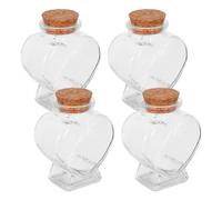 Baluue Set de 4 Botellas Deseos DIY de Vidrio Transparente Tapa de Corcho Forma de Corazón Pequeña para Perfumes y Aceites Esenciales Decorativas y Reutilizables para Manualidades y