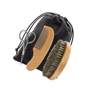 Baluue Set Para Afeitar La Barba y Peinar 4 Piezas Pequeño Kit Tijeras Peine De Madera De Haya Cepillo Para Barba Hombres Cuidado Diario Bolsa De Tela