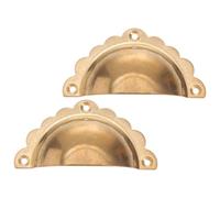 Baluue Tirador de Cajón Estilo Antiguo Vintage de Latón Dorado 2 Piezas Resistente Corrosión Diseño de Concha Semicircular para Muebles, Armarios y Cajones
