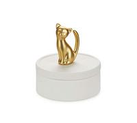 Balvi Caja joyero Kitten Color blanco y dorado mate Caja de cerámica para joyas con tapa y figura de