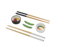 Balvi Set Sushi Oishii Color Blanco/Negro Recipientes para SOYA en Forma de Sushi Rolls con Soporte e