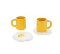 Balvi Set tazas café Sunny Side Up Dos tazas con platos en forma de huevo frito Cerámica