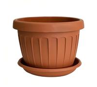 Bama Maceta redonda de 50 cm para flores y plantas con platillo, 46 litros, de plástico color terracota, con orificios de drenaje, resistente a los rayos UV, fabricado en Italia