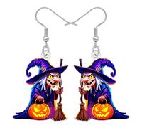 BAMAY Acrílico Bruja Pendientes para las Mujeres, Spooky Negro Gato Calabaza Bruja Escoba Pendientes de Halloween Colgante Witchy Wicked Regalos para Mujeres Joyería Accesorios de Disfraces (Violeta)