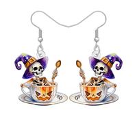 BAMAY Acrílico Café temática Calavera Pendientes para las Mujeres, Spooky Halloween Esqueleto Pendientes Colgante Barista Joyería Accesorios Café Amante Regalos para Mujeres (Beige)
